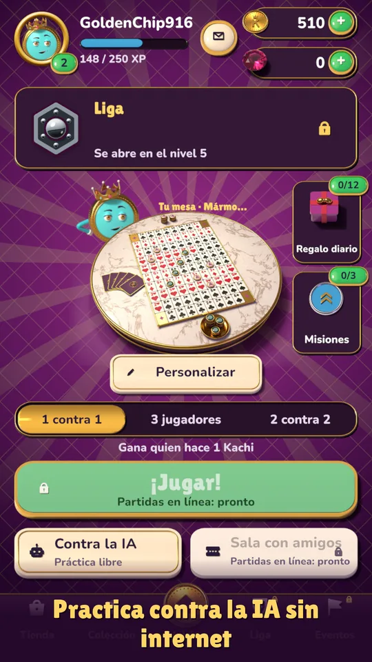 La pantalla de inicio del juego, con sus modos.