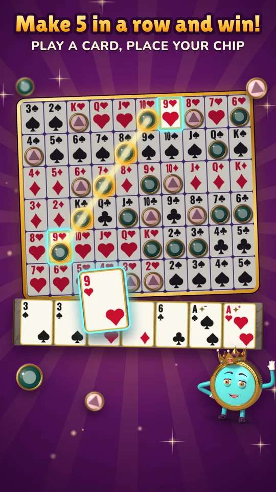 Make 5 in a row and win: a Kachi on the card board.
