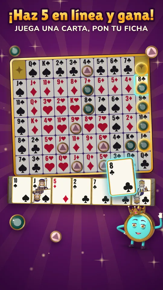 Haz 5 en línea y gana: un Kachi en el tablero de cartas.