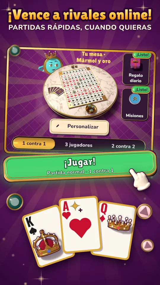 La mesa de inicio, lista para una partida online rápida.