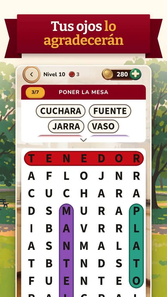 The same level, with the word list in larger letters.